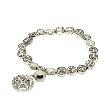 Pulseira com Medalhas de São Bento Prateado Envelhecido