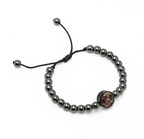 Pulseira de Hematita 6mm de São Miguel Arcanjo Ajustável