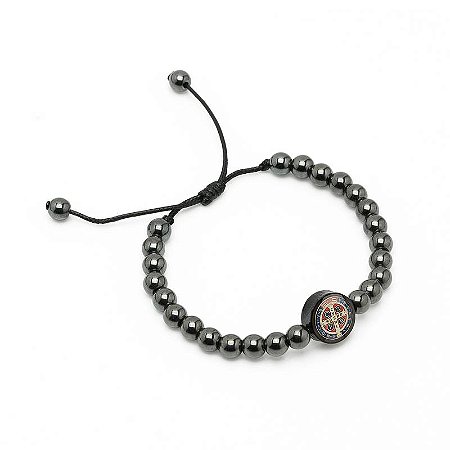 Pulseira da Medalha de São Bento em Hematita 6mm
