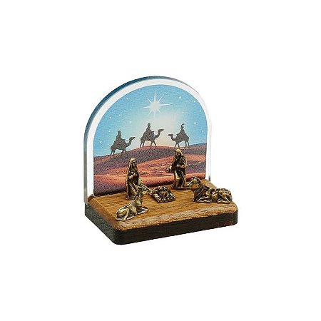 Mini Presépio de Natal Feito de Madeira e Acrílico