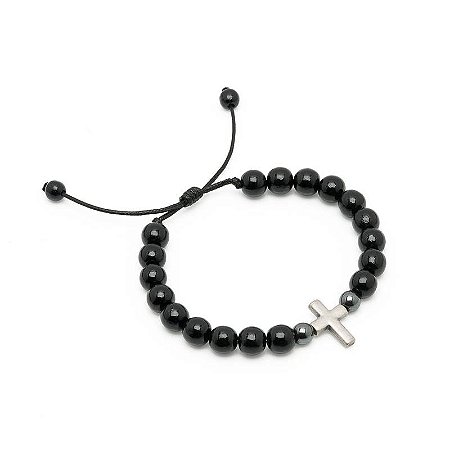 Pulseira de Madeira Preta 8mm com Santa Cruz