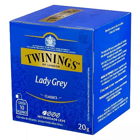 Cha Twinings Preto 20G DP com 10 Saches Lady Grey