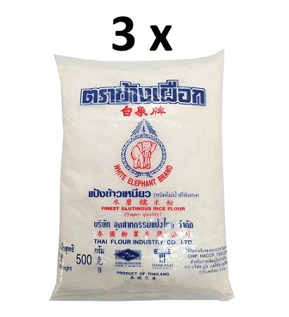 Farinha De Arroz Glutinoso Motigome White Elephant 500g Blue Kit com 3