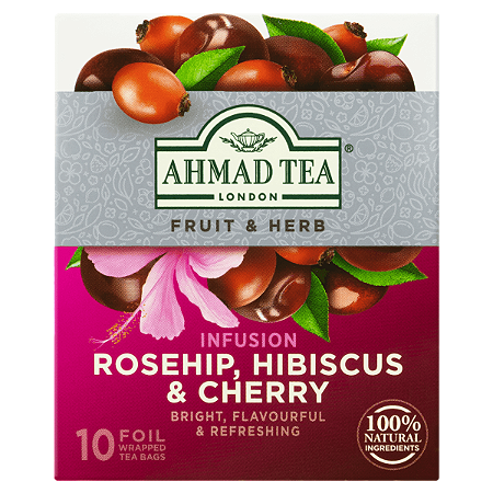 Chá Ahmad Misto de Rosa Silvestre, Hibisco e Cereja Tea London Fruit e Herb Caixa 20g 10 Unidades de 2g Cada