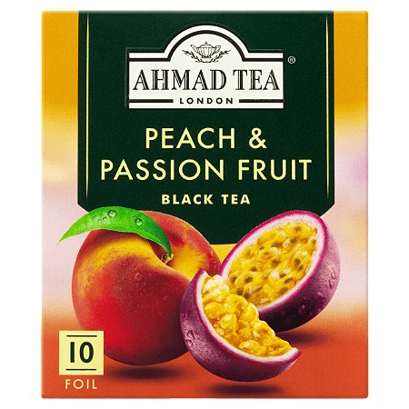 Chá Ahmad Preto Peach e Passion Fruit Tea London Caixa 20g 10 Unidades