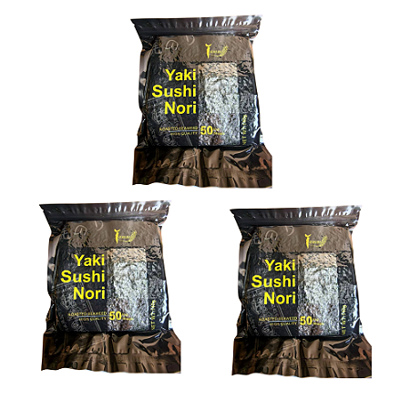 Alga Marinha Yakisushi Nostimo Nori Black 140g com 50 folhas KIT 3X