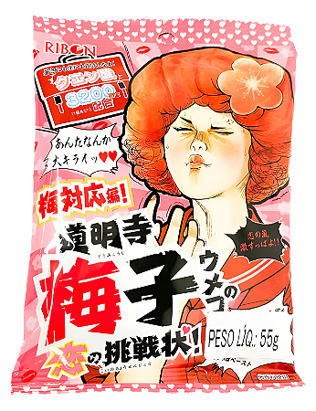 Bala Ribon Mastigável Super Acida Sabor Umê Ameixa 55GR