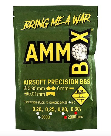 Esferas Plásticas BBs Airsoft AmmoBox 0.30g Branca 2.000un