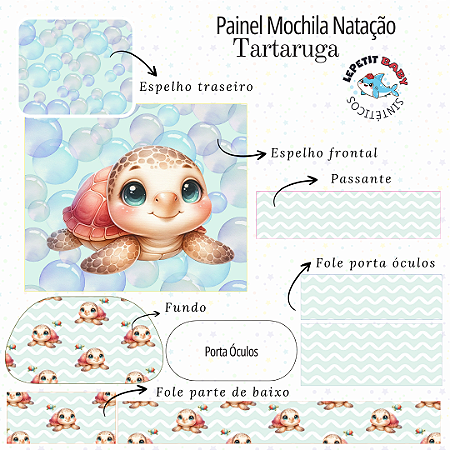 Sintético Dollaro - PAINEL MOCHILA NATAÇÃO TARTARUGA