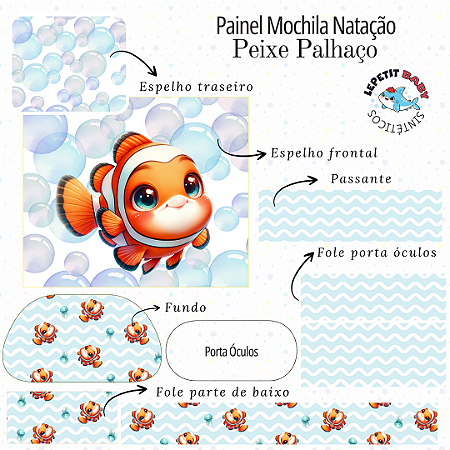 Sintético Dollaro - PAINEL MOCHILA NATAÇÃO PEIXE PALHAÇO