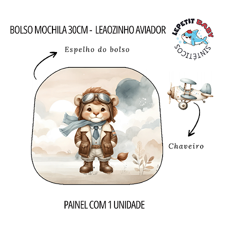 Sintético Dollaro - BOLSO MOCHILA 30CM - LEAOZINHO AVIADOR (VOLTA AULAS 2025)