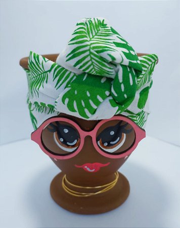 Porta Vaso Taça Cerâmica Estampa Verde e Branco