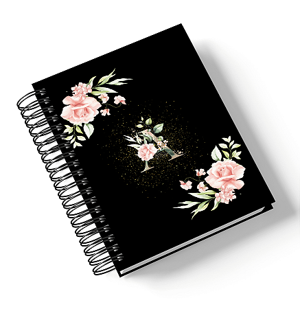 Agenda Alfabeto Floral Preto (Personalize com o nome)