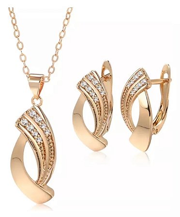 Conjunto Banhado a Ouro rose com Zirconias sofisticado