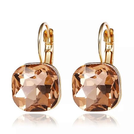 Brincos de gancho banhados a ouro com zirconia marrom