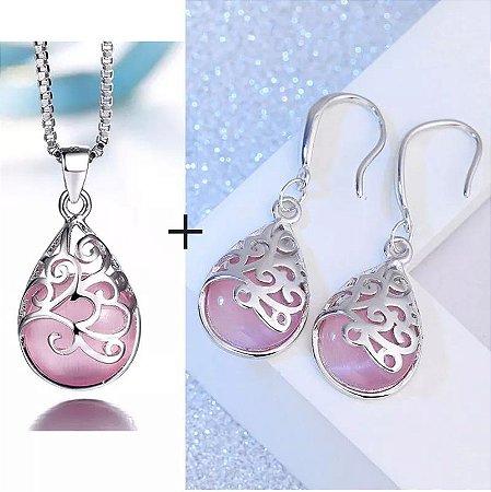 Conjunto banhado a Prata 925 com Madrepérola Rosa