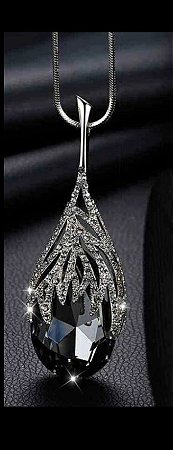 Colar Longo Banhado a Ouro Branco com Cristal Bohemia