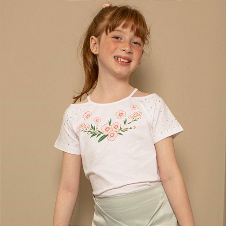 Blusa Infantil Menina Flores Ombro Vazado