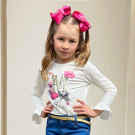 Blusa Infantil Menina Rosas Laço Mily