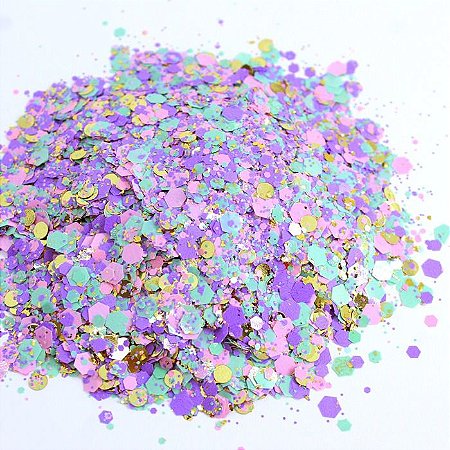 Glitter Hexágono com Folha de Ouro Aquarela - 7g