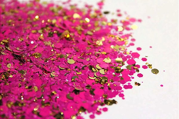 Glitter Hexágono com Folha de Ouro Pink - 7g
