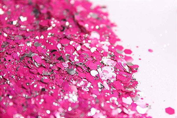 Glitter Hexágono com Folha de Prata Pink - 7g