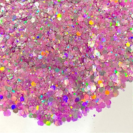 Glitter Hexágono Holográfico Algodão Doce - 7g