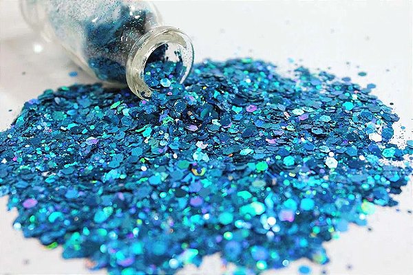Glitter Hexágono Holográfico Azul - 7g