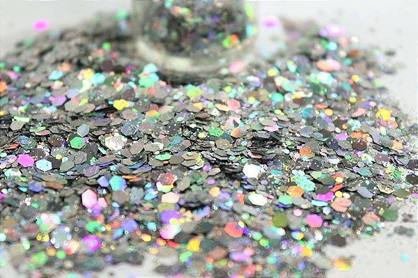 Glitter Hexágono Holográfico Prateado - 7g