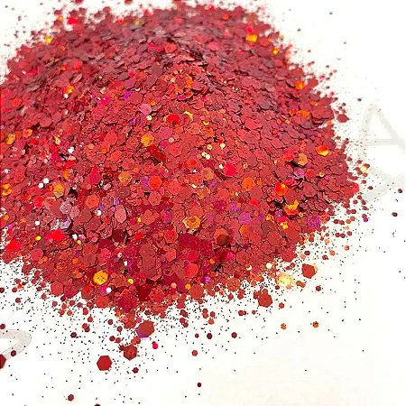 Glitter Hexágono Holográfico Vermelho - 7g