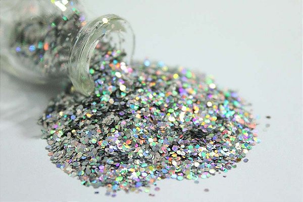 Glitter Mini Hexágono Holográfico Prata - 7g