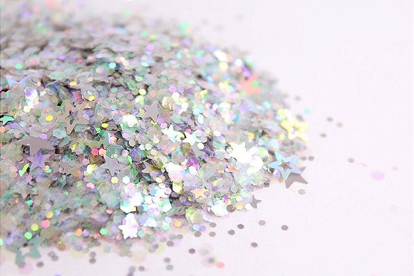 Glitter Mix Estrelado Natalino Prata - 7g