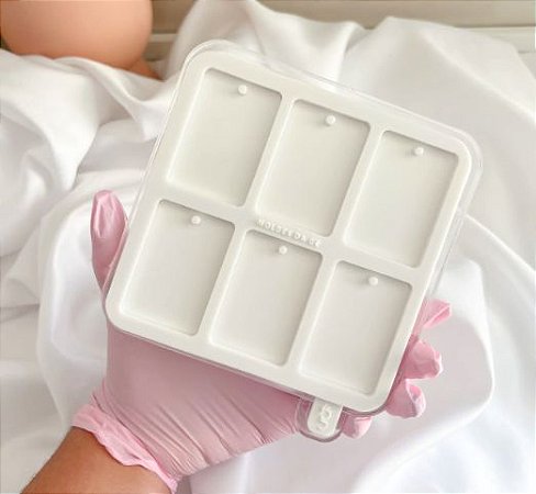 Molde Chaveiro Retangular com Furo 6 Cavidades 3,5cm x 5cm