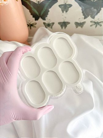 Molde Plaquinha Semi Oval Sem Furo 6 Cavidades 3,8cm