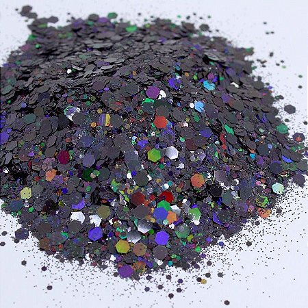 Glitter Hexágono Holográfico Preto - 7g