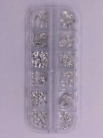 Kit Aplique Decorações Variadas Prateado - 12 Unidades