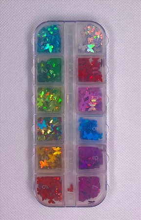 Glitter Flocado Borboleta Cores Sortidas - 12 Unidades