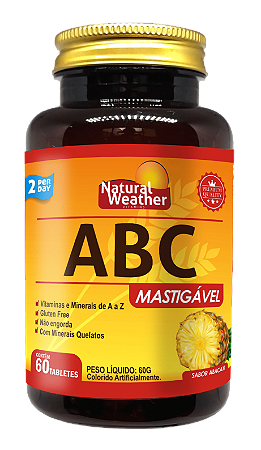 Abc Mastigável Natural Weather 60 cápsulas - Polivitamínico com sabor Morango ou Abacaxi