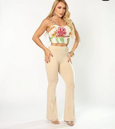 Cropped em linho estampado branco