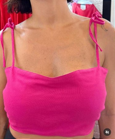 Cropped em linho rosa