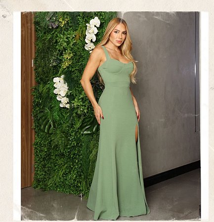 Vestido longo malha crepe