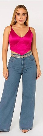 Corset rosa com alça em prata