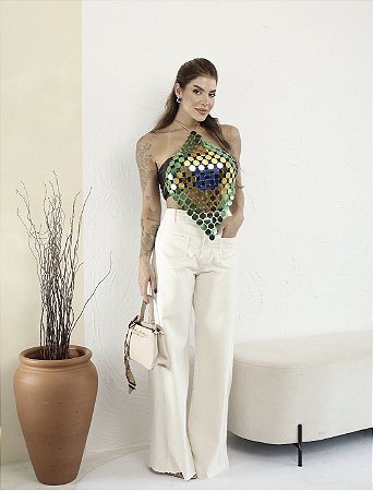 Wide leg clara com elastano.