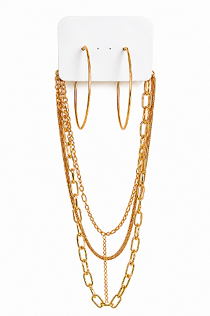 CONJUNTO TRIO CORDÃO E ARGOLA LUXE DOURADO