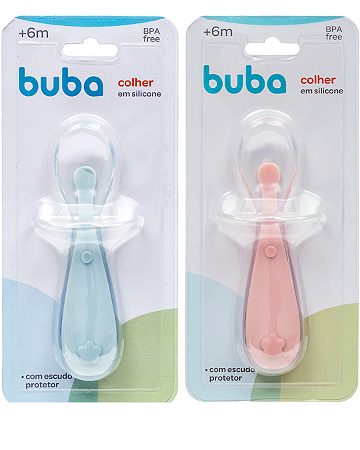 Colher de Silicone Bebê para Introdução Alimentar com Escudo Protetor Buba