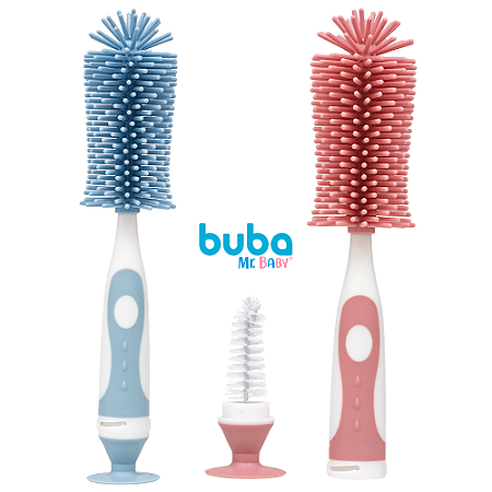 Escova para Limpeza de Mamadeira e Garrafa com Cerdas em Silicone com Limpador de Bicos