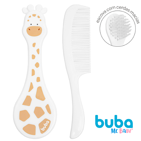 Kit Escova e Pente para Bebê com Cerdas Macias Girafinha Buba