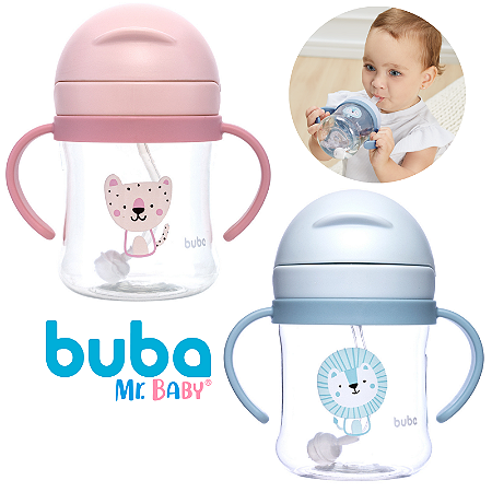 Copo Infantil com Canudo em Silicone com Alça e Válvula Anticólica Buba