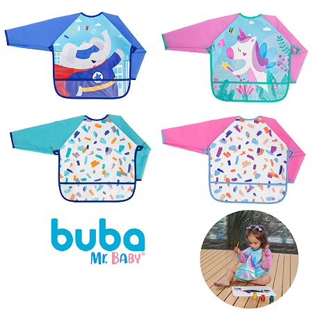 Avental Babador com Mangas Infantil Impermeável com Bolso Buba