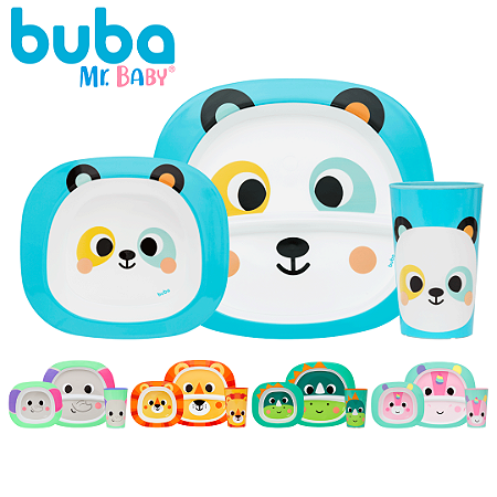 KIT Refeição Prato Raso e Fundo com Copo Bubazoo para Introdução Alimentar Bebê Buba